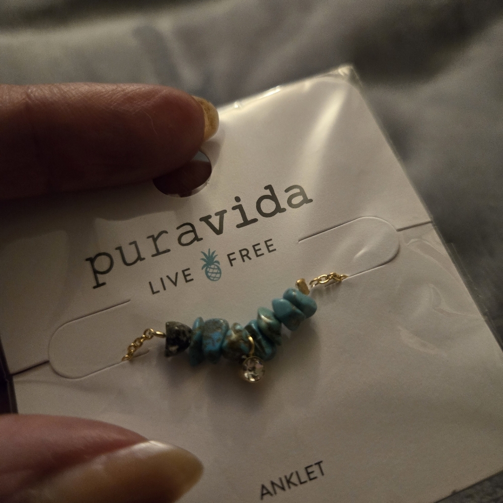 Gold tone and turquoise Pura Vida anklet - Picture 10 of 11